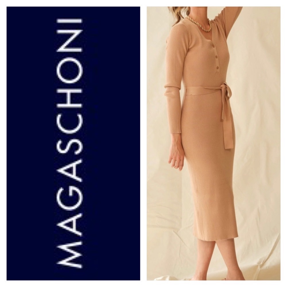 V-NECK SELF BELT RIBBED DRESS